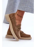 Dámské semišové mokasíny na plochém podpatku s ozdobou D&A Brown Dámské semišové mokasíny na plochém podpatku s ozdobou D&A Brown