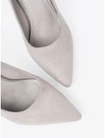 Stylové dámské  lodičky šedo-stříbrné na širokém podpatku
