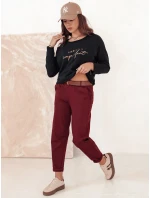 Dámské chinos kalhoty s páskem ELEGANTENO bordó FashionStreet UY2256 Dámské chinos kalhoty s páskem ELEGANTENO bordó FashionStreet UY2256