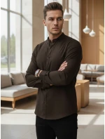 Pánská neformální košile SLIM FIT se stojáčkem hnědá FashionStreet DX2678