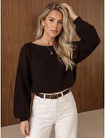 Dámský krátký svetr s nastavitelným pasem, čokoládově hnědý, FashionStreet MY2619