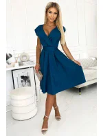 348-5 SCARLETT - rozšířené šaty s obálkovým výstřihem - MARINE