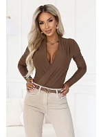 375-11 Stylové dámské body s překříženým výstřihem – barva mokka hnědá 375-11 Stylové dámské body s překříženým výstřihem – barva mokka hnědá