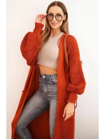 Dlouhý kardigan svetr rudy