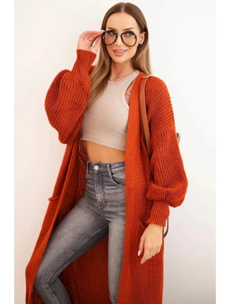 Dlouhý kardigan svetr rudy