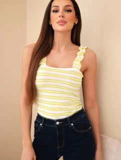 Dámská žebrovaná halenka s pruhy na ramínka s volánkem zelená