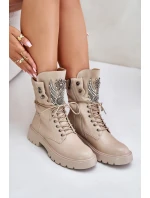 Eko Kožené Boty Workery Se Zdobením Zateplené D&A Bežové MR880-080