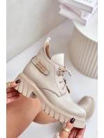 Zazoo 60483 Dámské Kožené Kotníkové Boty S Nízkým Zatepleným Svrškem Béžové