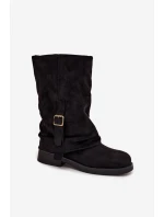 Dámské kozačky s obráceným horním lemem do poloviny lýtka s přezkou Černé Minelle Dámské kozačky s obráceným horním lemem do poloviny lýtka s přezkou Černé Minelle