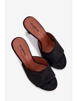 Dámské pantofle na podpatku z eko semiše černé Isolia