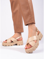 Exkluzívní dámské hnědé  sandály bez podpatku