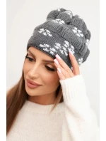 Dámská zimní čepice pletená se vzorem sněhových vloček K463 grafitová