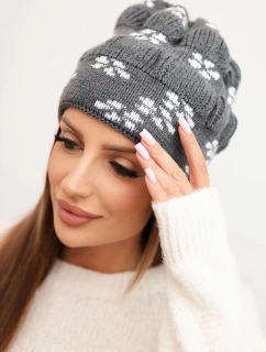 Dámská zimní čepice pletená se vzorem sněhových vloček K463 grafitová
