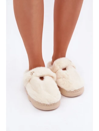 Hřejivé pantofle s malou broží světle béžové Primaria