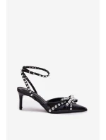 Zdobené Lakované Lodičky S Odkrytou Patou Černé Redaine