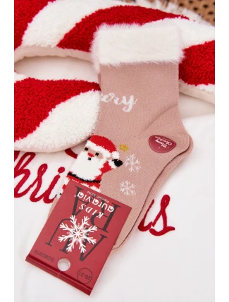 Vánoční dětské ponožky s kožíškem a Mikulášem Vlna alpaka tmavě béžová Vánoční dětské ponožky s kožíškem a Mikulášem Vlna alpaka tmavě béžová