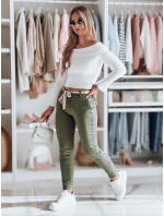 Dámské látkové chinos kalhoty s páskem ROSSALI olivové FashionStreet UY2596