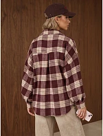 Dámská kostkovaná košile oversize v bordó barvě FashionStreet TY6047 Dámská kostkovaná košile oversize v bordó barvě FashionStreet TY6047