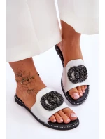 Dámské ploché pantofle s ozdobami S.Barski KV-520-3 stříbrne