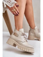 Zazoo 60483 Dámské Kožené Kotníkové Boty S Nízkým Zatepleným Svrškem Béžové