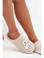 Dámské papuče s kožíškem a motivem medvídka – béžové Noralie