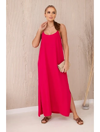 Dlouhé šaty bez ramínek fuchsie