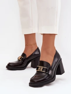 Dámské polobotky na podpatku se zlatým detailem čokoládové Privelle