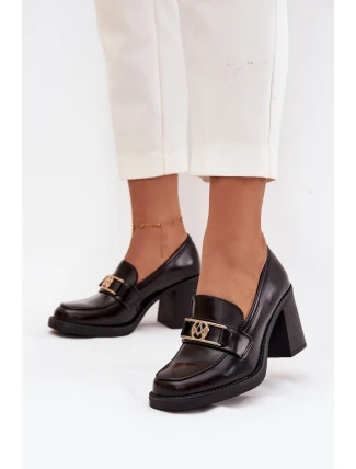 Dámské polobotky na podpatku se zlatým detailem čokoládové Privelle