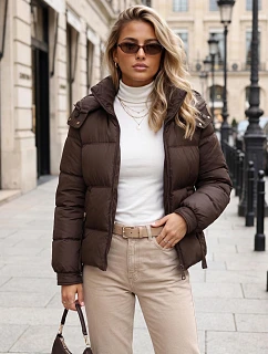 Dámská zimní prošívaná bunda s kapucí, hnědá, FashionStreet TY5745
