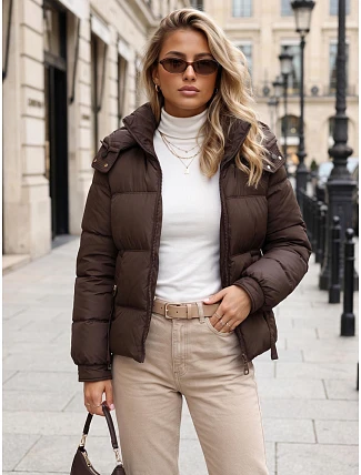 Dámská zimní prošívaná bunda s kapucí, hnědá, FashionStreet TY5745 Dámská zimní prošívaná bunda s kapucí, hnědá, FashionStreet TY5745