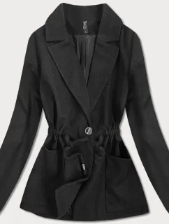 Krátký černý volný dámský kabát (2727)