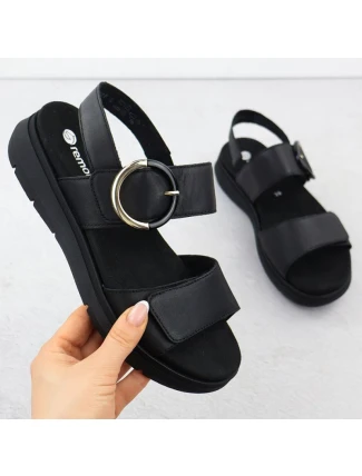 Dámské kožené sandály na platformě černé Remonte D2K50-00