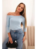 Dámská blůza s odhaleným ramenem z viskózy s rukávem 3/4 modrá