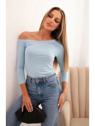 Dámská blůza s odhaleným ramenem z viskózy s rukávem 3/4 modrá