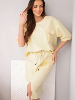 Dámský máslový komplet s halenkou a midi sukní žlutý