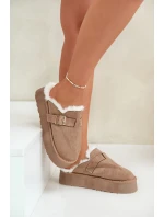 Dámské pantofle na silné podrážce s kožíškem a sponou tmavě béžové Linneola Dámské pantofle na silné podrážce s kožíškem a sponou tmavě béžové Linneola