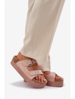 Dámské Pantofle Na Masivní Platformě S Přezkami Růžové Aramia