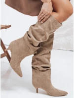 Dámské kozačky s pomačkaným svrškem z béžového semiše FashionStreet ZY1123 Dámské kozačky s pomačkaným svrškem z béžového semiše FashionStreet ZY1123
