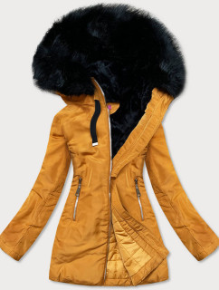 Žlutá dámská zimní bunda s kapucí (8951-C)