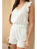 Dámský mušelínový overal s volánky mátový