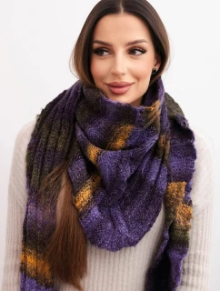 Dámský měkký a teplý vlněný šál v barevných pruzích KN19 tmavě fialový