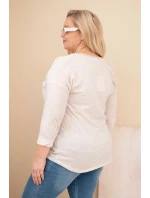Dámská blůza Plus Size s potiskem a perlami béžová
