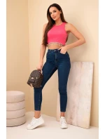 Dámský krátký žebrovaný top z bavlny s ozdobnými třásněmi růžová