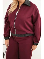 Dámská souprava Plus Size s mikinou na zip a širokými kalhotami bordó Dámská souprava Plus Size s mikinou na zip a širokými kalhotami bordó