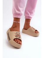 Lehké Dámské Sandály Na Hrubé Podrážce S Plyšovým Medvídkem Tmavě Béžové Serefina