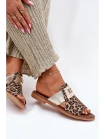 Elegantní Sandály Z Přírodní Kůže Na Ploché Podpatky Zazoo 40423 Panterka