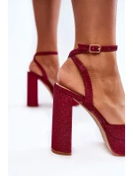 Dámské sandály třpytivé na podpatku Tmavě růžove Rosel