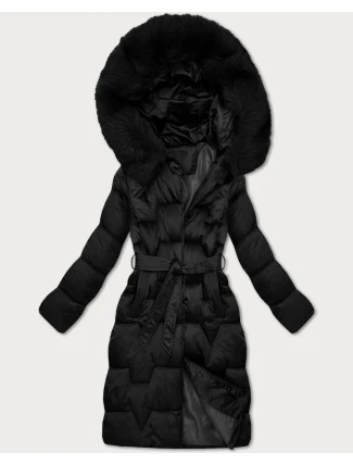 Černá dámská zimní bunda s páskem S'West (B8305-1)