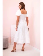 Dámské viskózové šaty s nabíranými rukávy a volánkovým topem ecru Dámské viskózové šaty s nabíranými rukávy a volánkovým topem ecru