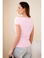 Dámská žebrovaná halenka z viskózy s vodopádovým výstřihem a řasením bonbónově růžová